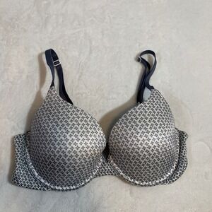 Victoria's Secret Padded Perfect Coverage Bra 36C White Blue Floral Print